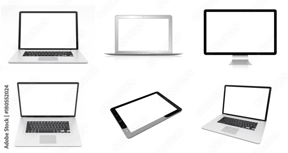 Modern digital silver tech device pack 3D rendering Modern digital silver tech device pack 3D rendering