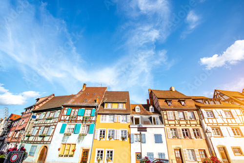 View on the beautiful old half-timbered houses during the sunny day in the famous tourist town Colmar in Alsace region, France