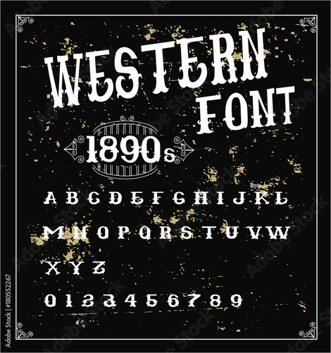 Western font 1890s - Retro alphabet -Wild west design - White decorative font on black