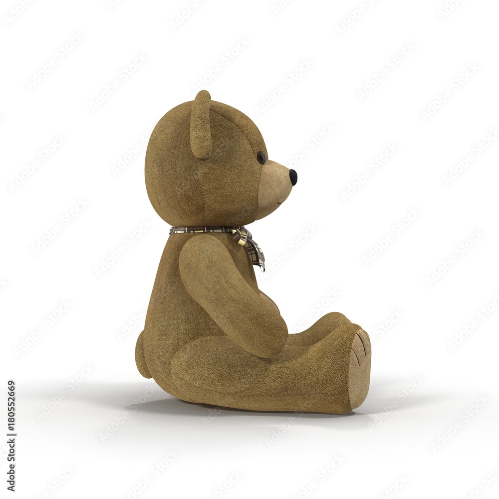 Toy Teddy Bear on a white. Side view. 3D illustration Stock Illustration |  Adobe Stock
