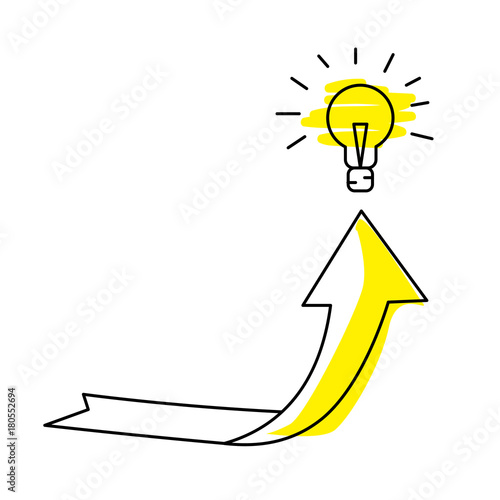 Support in growth. Vector business illustration idea helps to grow up on arrow and supporting hand on his way modern flat design linear concept icon on white background