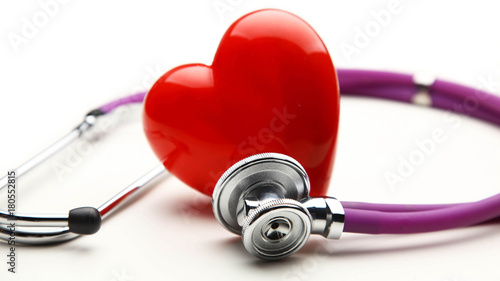 Heart with a medical stethoscope, isolated on white background