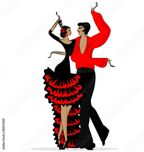 abstract flamenco couple in black red