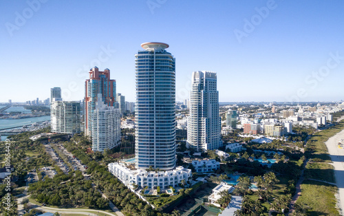 Miami South Pointe skyscrapers and ocean - Aerial view