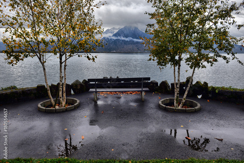 Pier at Geneva Lake in Montreux Vaud canton Switzerlandof  in autumn
