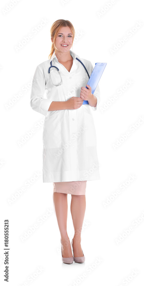 Doctor with clipboard on white background Doctor with clipboard on white background