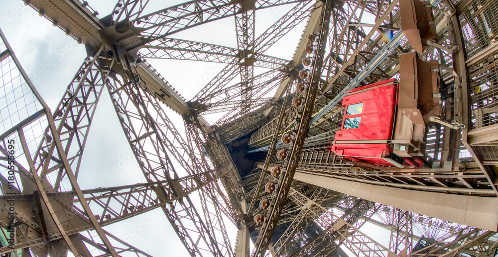 Powerful structure of Eiffel Tower, wide angle view
