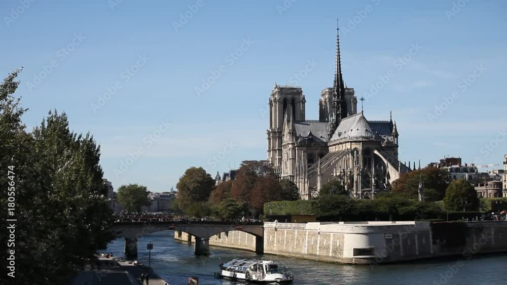 view of Notre Dame cathedral in Paris in summer day view of Notre Dame cathedral in Paris in summer day