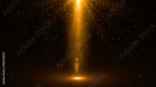 Gold lights shining .golden background with shiny stars and rays.Sparkles or particle glitter lighting . Merry Christmas festive abstract background