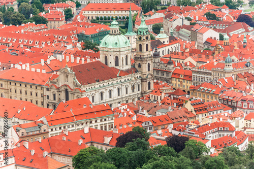 A view of the red tiled roofs of Prague