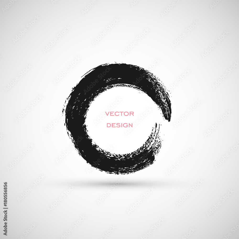 Fototapeta Hand drawn circle shape. Label, logo design element, frame. Brush abstract wave. Vector illustration.
