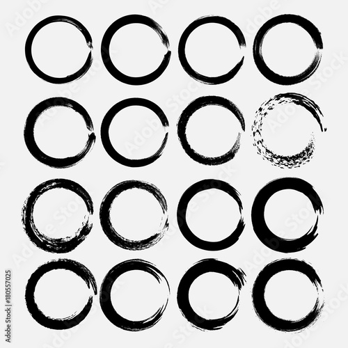 Set of 9 vector hand drawn circles using sketch drawing scribble circle lines. Doodle circular logo design elements.