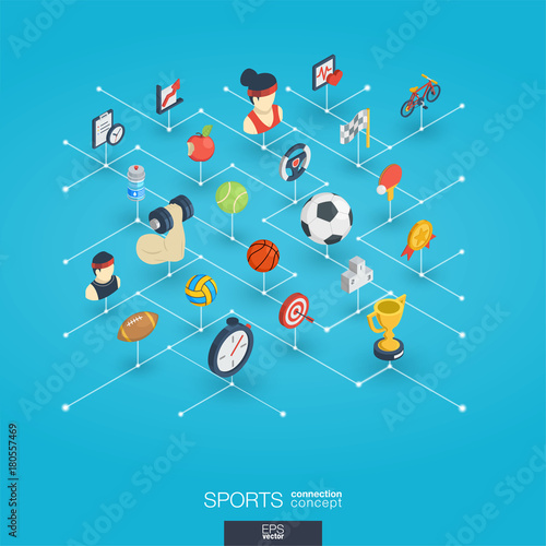 Sport integrated 3d web icons. Digital network isometric interact concept. Connected graphic design dot and line system. Abstract background for healthy, lifestyle, fitness and gym . Vector Infograph