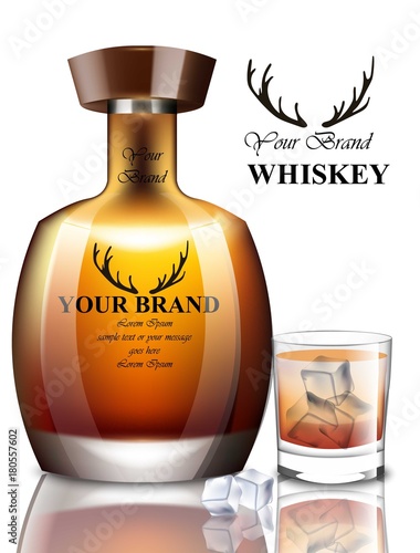 Whiskey realistic bottle Vector. Product packaging brand design. Place for text