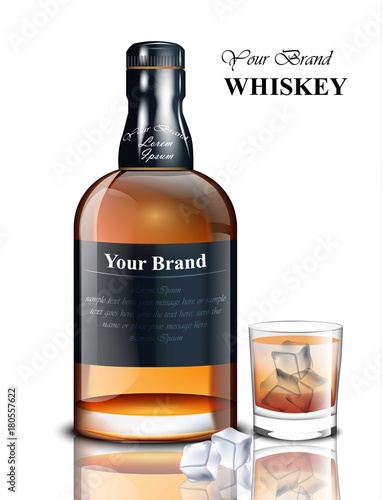 Whiskey realistic bottle Vector. Product packaging brand design. Place for texts