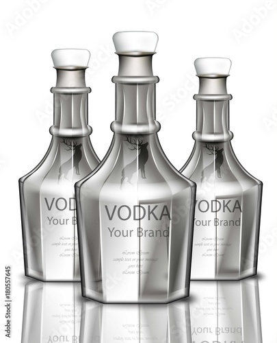 Vodka realistic bottle Vector. Product packaging brand design. Place for texts