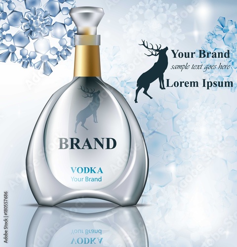 Vodka realistic bottle mock up Vector. Product packaging brand design. Place for texts