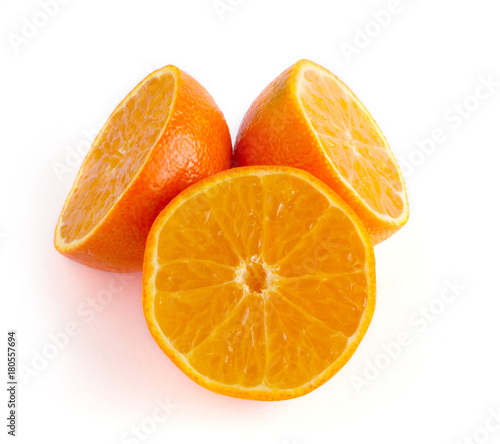 Fototapeta Naklejka Na Ścianę i Meble -  Orange fruit sliced juicy isolated on white background, closeup