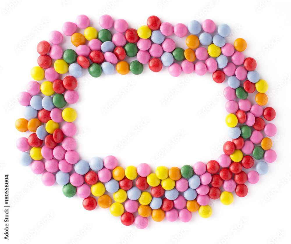 colorful chocolate candy group on white background isolated top view colorful chocolate candy group on white background isolated top view