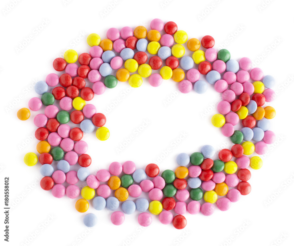 colorful chocolate candy group on white background isolated top view colorful chocolate candy group on white background isolated top view
