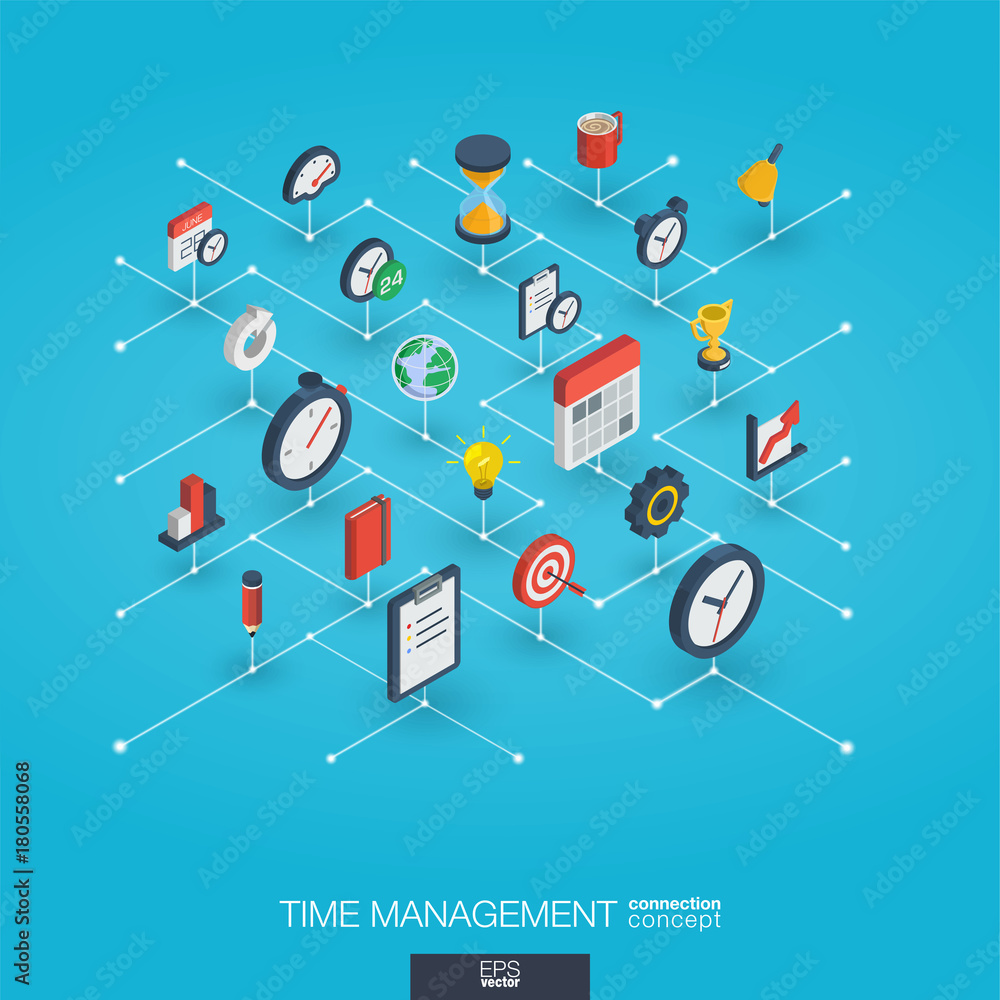 Time management integrated 3d web icons. Digital network isometric ...
