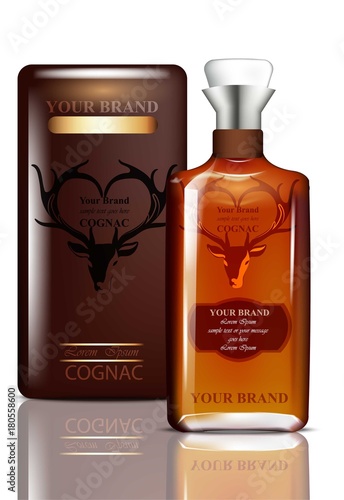 Old Vintage Cognac packaging design Vector. Realistic product with brand labe...