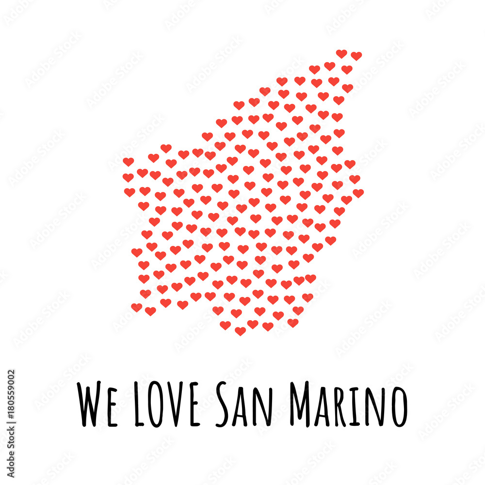 San Marino Map with red hearts - symbol of love. abstract background