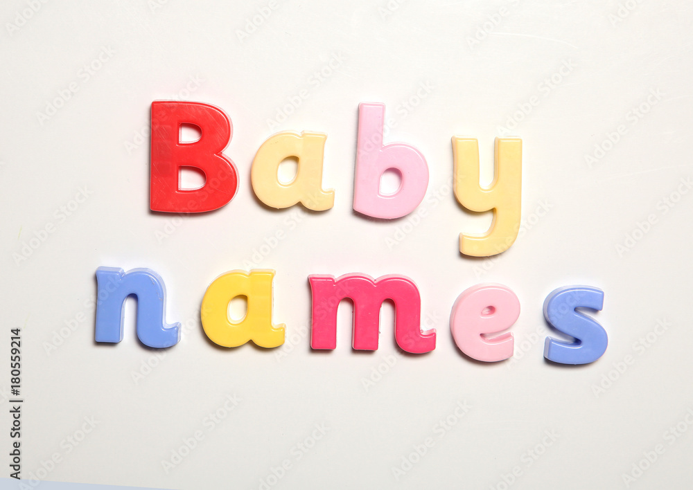 baby names spelt in magnet letters