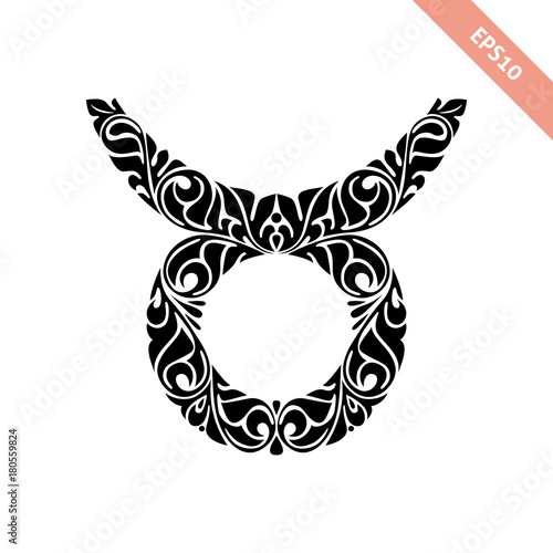 Hand drawn black ornate horoscope symbol - Taurus. Zodiac icon.
