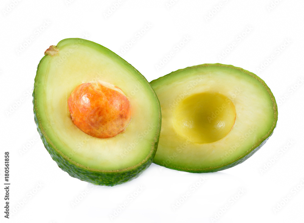 Avocados slices isolated on white background