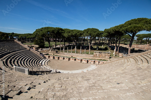 Canvas Print Almost complete Roman theater in Ostia antica