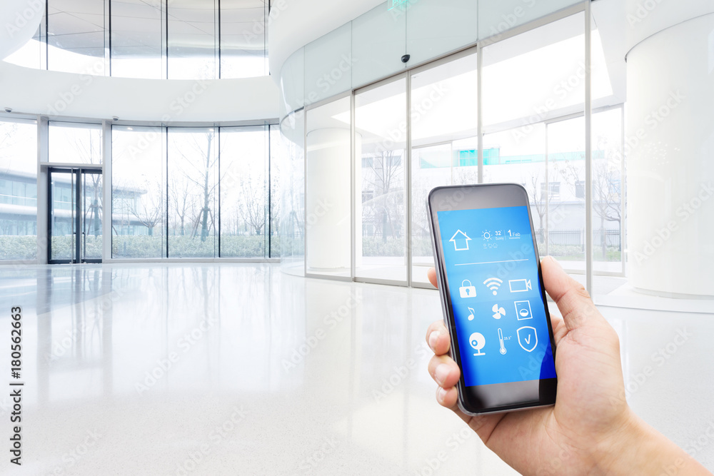 smart phone with smart home with modern hall smart phone with smart home with modern hall