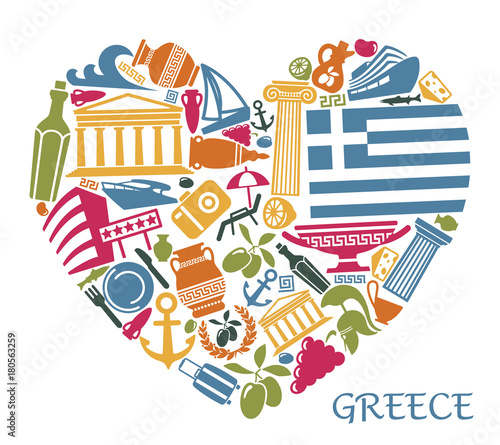 Symbols of Greece in the form of heart