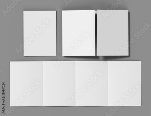 Double gate fold brochure blank white template for mock up and presentation design. 3d illustration. photo