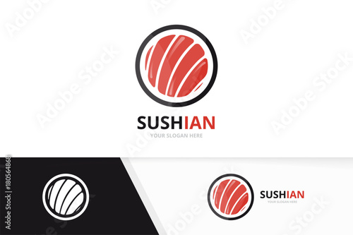 Vector sushi logo combination. Japanese food and roll symbol or icon. Unique seafood logotype design template.