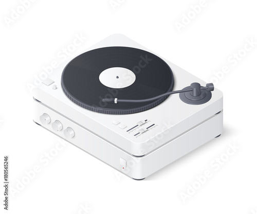 3D realistic turntable and amplifier isolated on white background. Isometric vector illustration