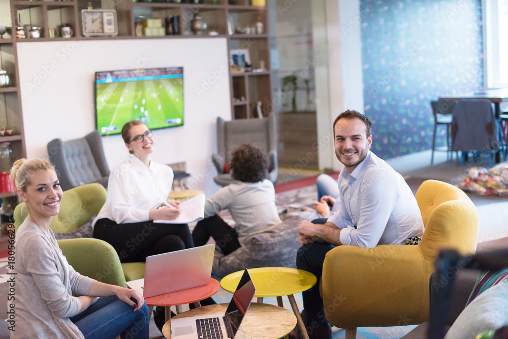 Startup Business Team At A Meeting at modern office building Startup Business Team At A Meeting at modern office building