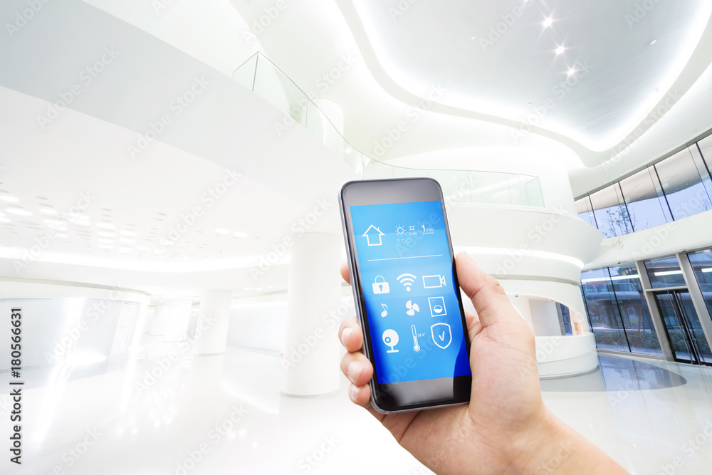 smart phone with smart home with modern hall smart phone with smart home with modern hall