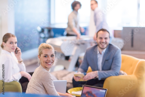 Startup Business Team At A Meeting at modern office building