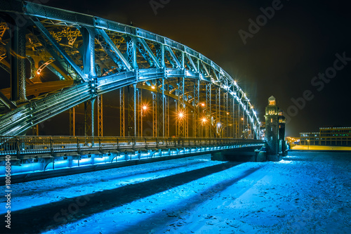 Winter St. Petersburg Russia. Neva River. Bridge of Peter the Great in winter. Petersburg In the winter.