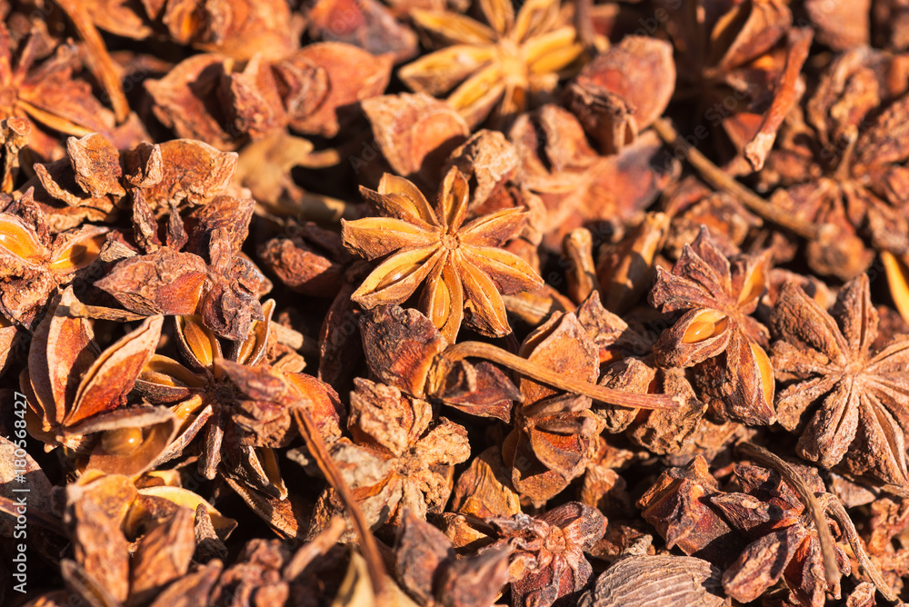 Anise stars in sunlight in a chinese market Anise stars in sunlight in a chinese market