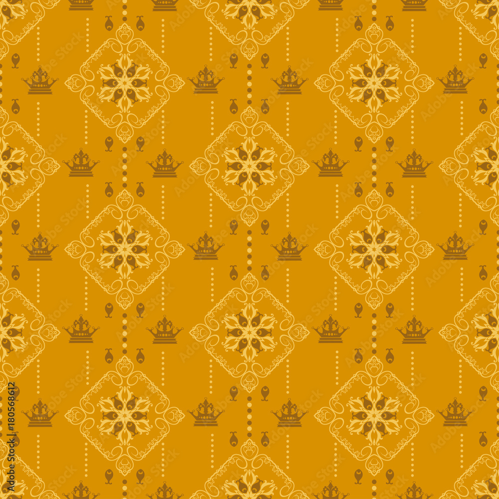 Seamless pattern for wallpaper, interior design. Gold background in vintage style. Vector