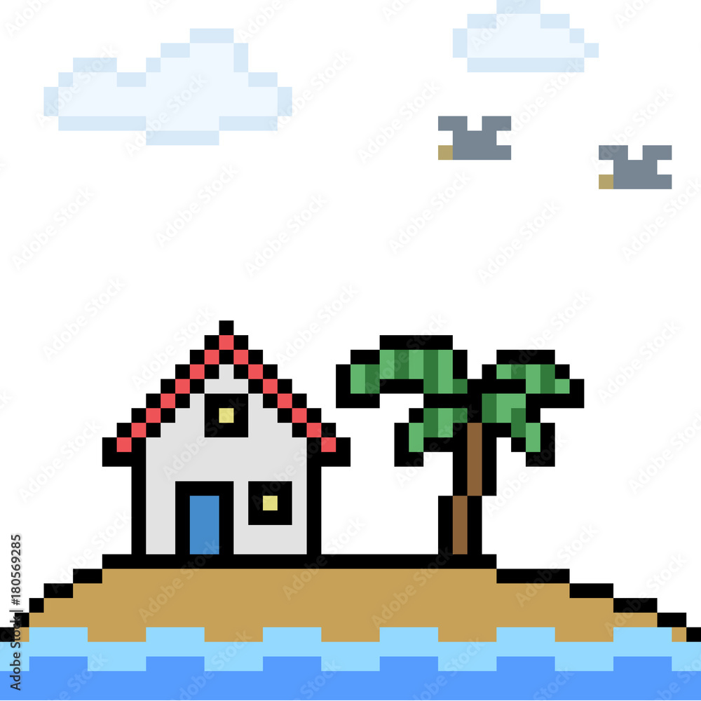 Obraz premium vector pixel art island home