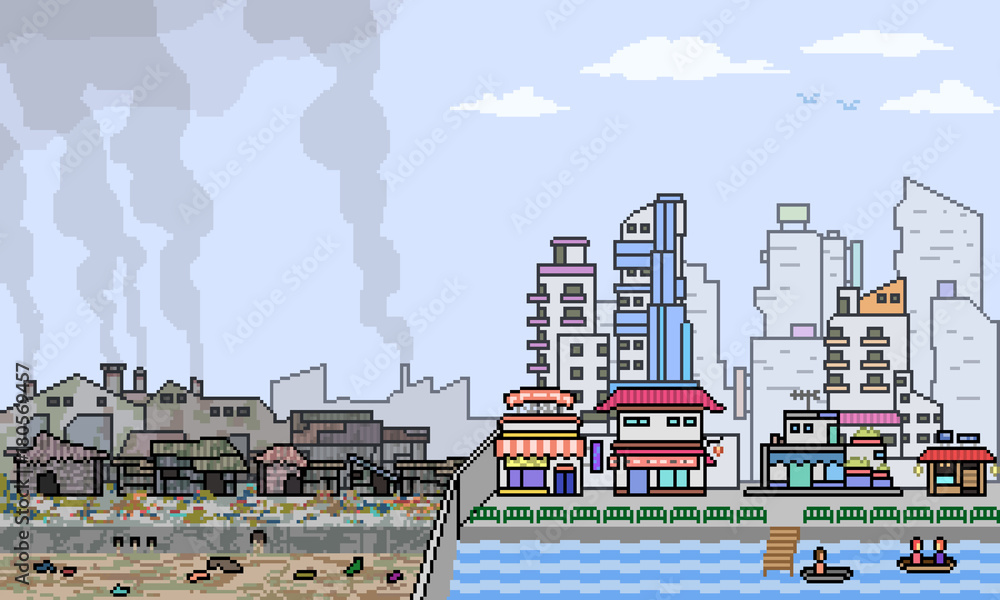 vector pixel art city half slum