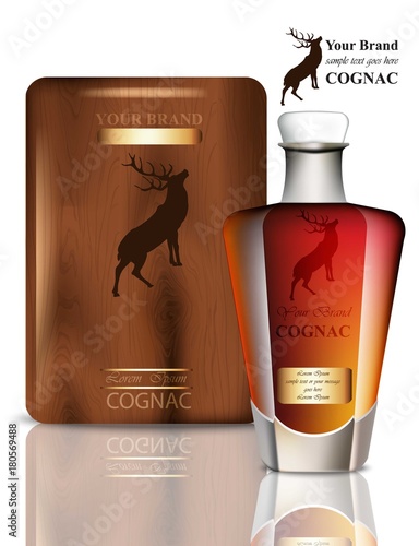 Old Vintage Cognac packaging design Vector. Realistic product with brand labe...