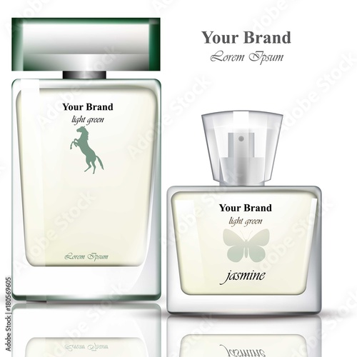 Men Perfume bottles realistic Vector. Product packaging for brands, advertise, commercials