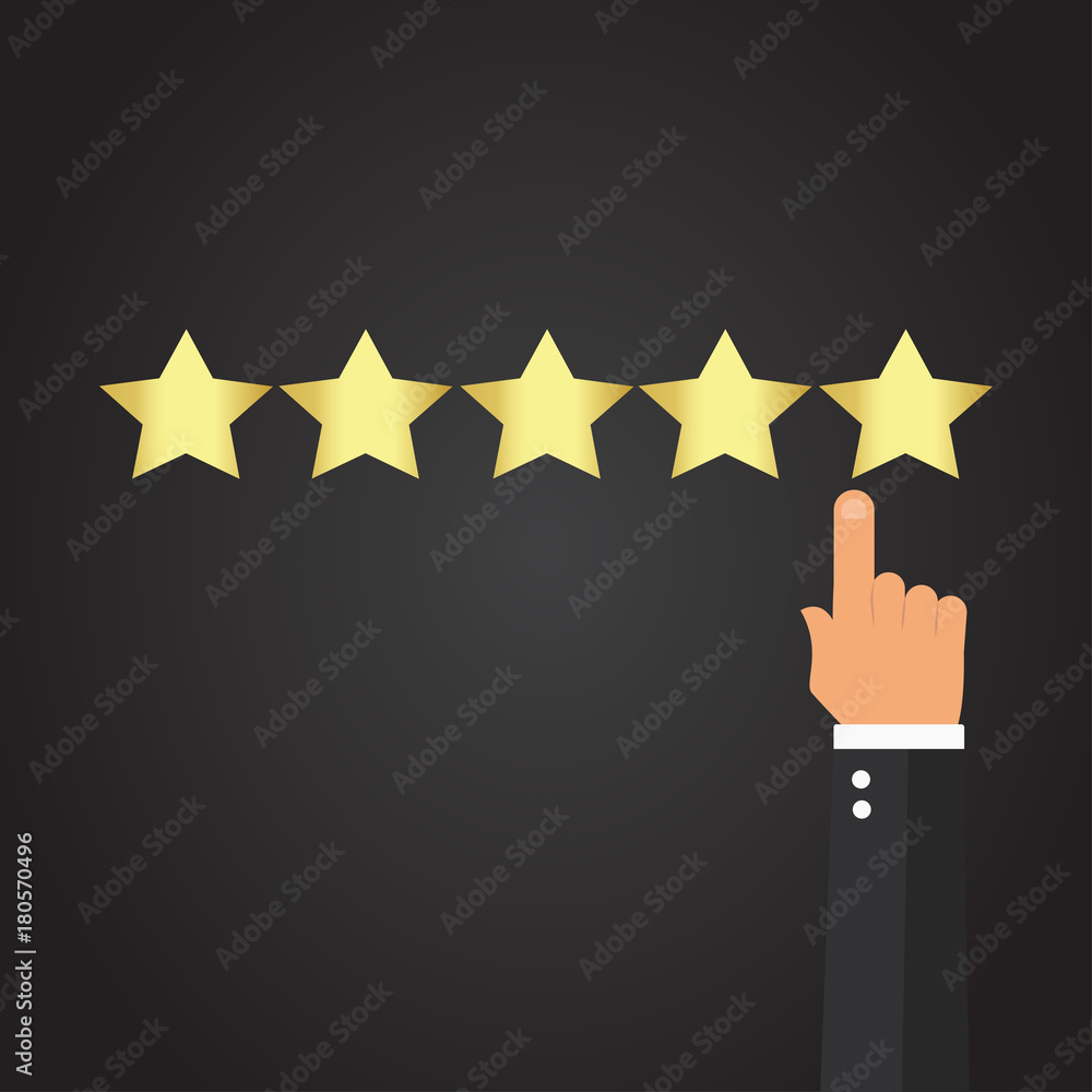 cartoon hand gives a star rating. voting, user review, feedback concept. vector illustration in flat design on black background cartoon hand gives a star rating. voting, user review, feedback concept. vector illustration in flat design on black background
