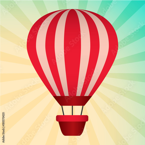 Hot air ballon in flight isolated on white. Vector illustration