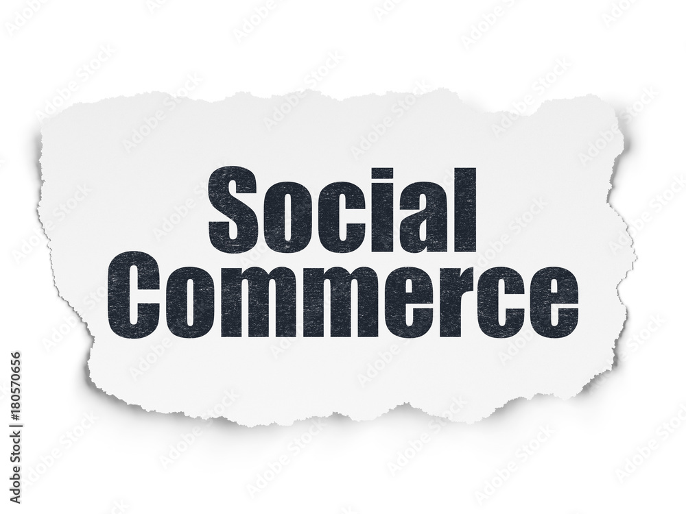 Marketing concept: Painted black text Social Commerce on Torn Paper background with Tag Cloud Marketing concept: Painted black text Social Commerce on Torn Paper background with Tag Cloud