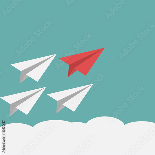 Vector icons in flat style - start up and launch. Trendy Illustrations for new businesses, invention and development with paper plane